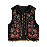 Vintage Waistcoat y2k Aesthetic Vest Flower Embroidery Sleeveless Cardigan Coat Tops 2000s Clothing Streetwear